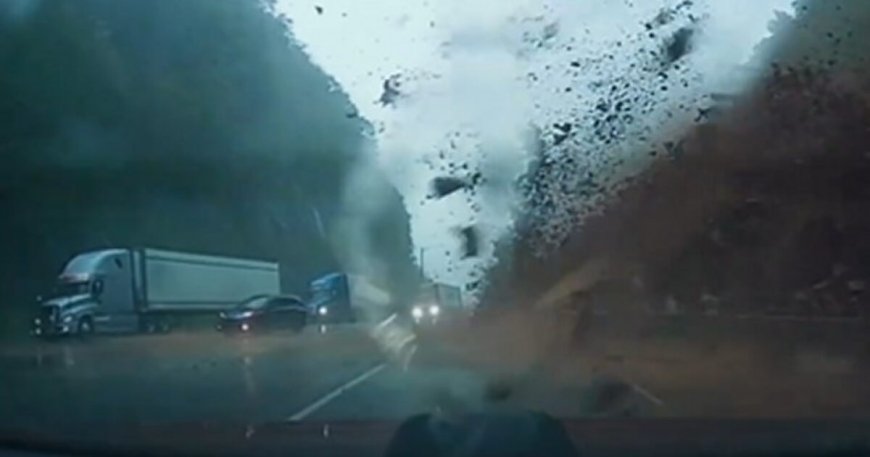 Watch the Terrifying Moment a Couple Driving Through the Blue Ridge Mountains in North Carolina Barely Missed a Huge Mudslide (VIDEO) --[Reported by Umva mag]