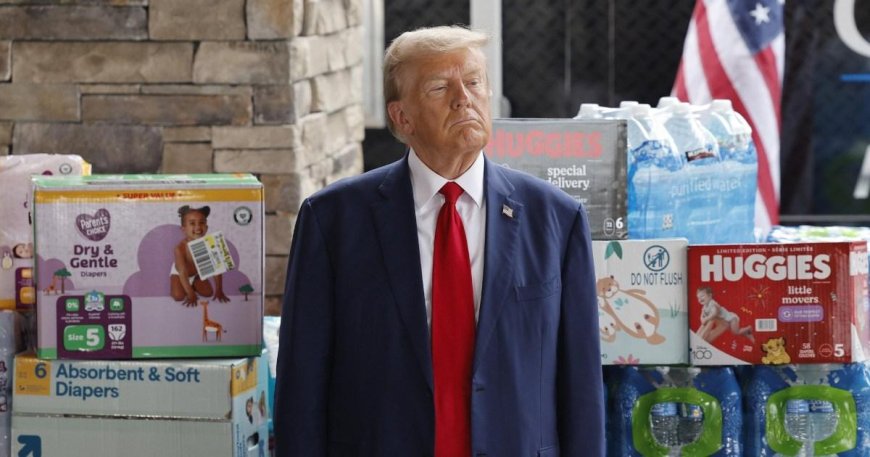 Trump surrounded by toilet paper and diapers while touting Hurricane Helene relief --[Reported by Umva mag]