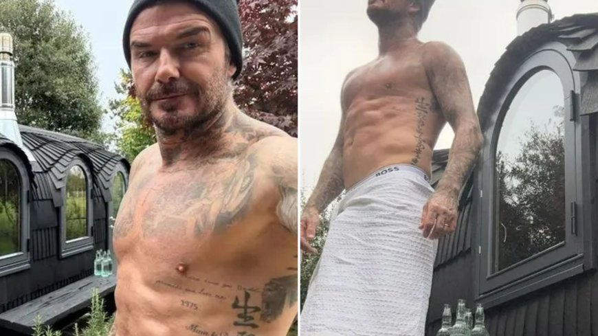 David Beckham shows off his chiselled six pack as he poses in a towel during pamper session at Cotswolds mansion --[Reported by Umva mag]