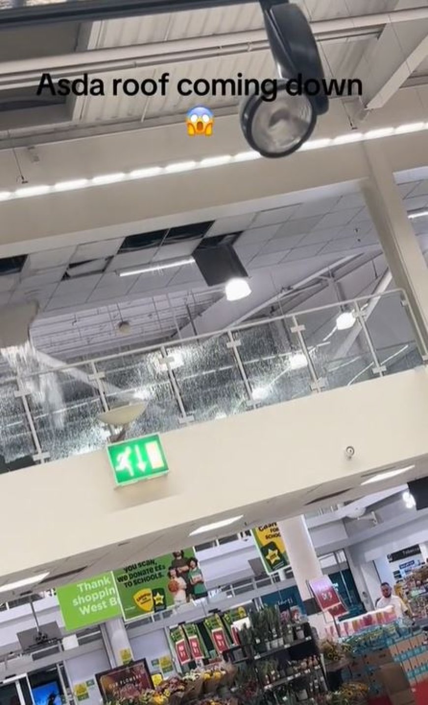 Shocking moment roof of Asda store begins collapsing in front of customers’ eyes after being battered by heavy rain --[Reported by Umva mag]