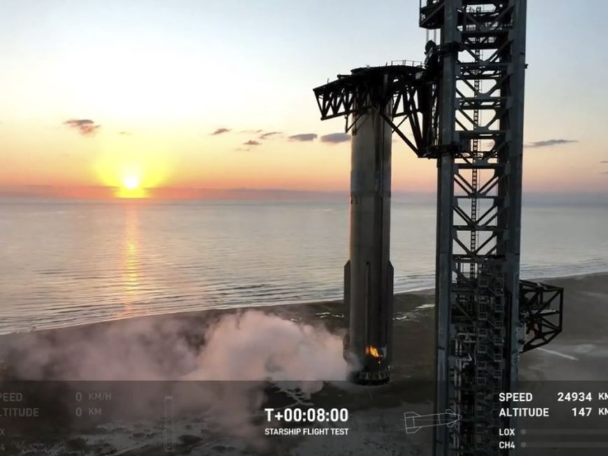 In an engineering feat, mechanical SpaceX arms catch Starship rocket booster back at the launch pad --[Reported by Umva mag]